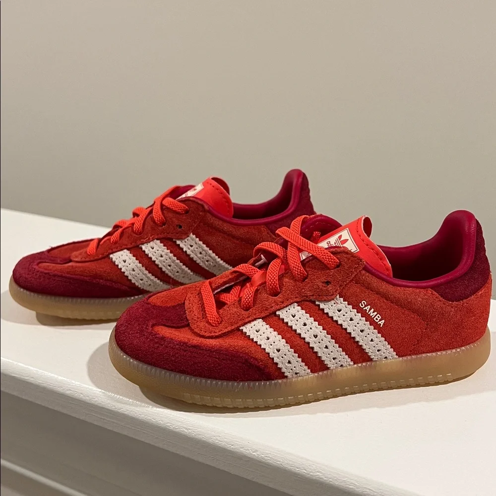 adidas Samba Kids Sneakers Red with White Stripes and Gum Sole